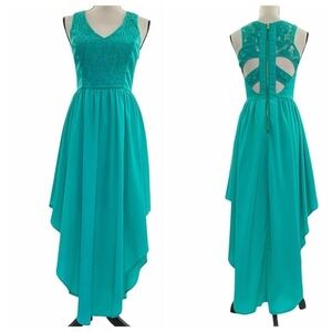 CHORD Turquoise Blue Asymmetrical Open Back Dress